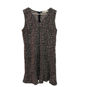 𝅺loft Size 12 Women's Sheath Dress Black & Tan Sleeveless Ruffle Hem Bin P